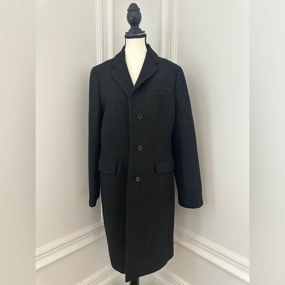Talbots Black Elegant Wool Blend Shimmery Long Peacoat (Size 12) - Picture 2 of 9